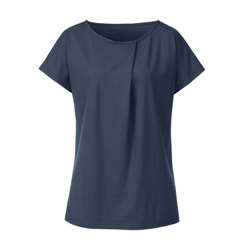 Image of Shirt met ronde hals en wijdteplooi van bio-katoen, nachtblauw Maat: 40