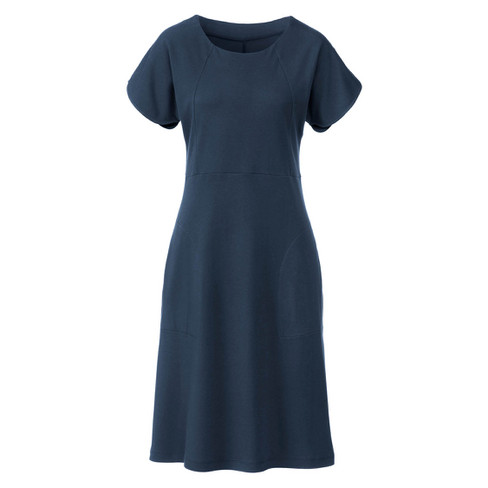 Jersey jurk met tulpmouwen van bio-katoen, blauw