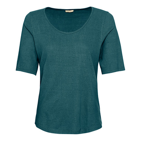 Image of Shirt met korte mouwen van bourette zijdenjersey, petrol Maat: 44/46