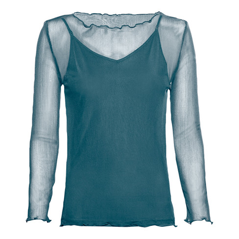 Image of Transparante shirt van bio-zijde, smaragd Maat: 40/42