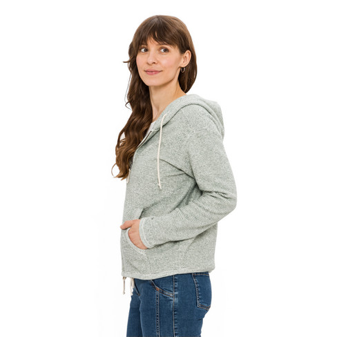 Hoodie met capuchon en ritssluiting van zuiver bio-katoen, laurier-gestreept