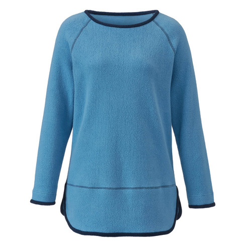 Image of Fleece pullover met contrasterende randen van bio-katoen, jeansblauw/nachtblauw Maat: 36/38