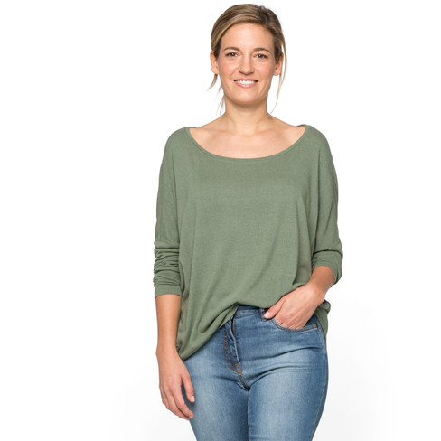 Image of Shirt met lange mouwen van bourette-zijdenjersey, steengroen Maat: 40/42