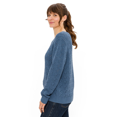 Ajourgebreide trui van zuiver bio-katoen, nachtblauw