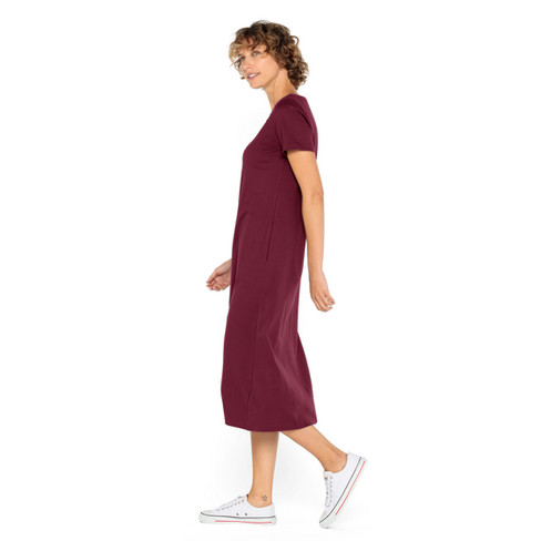 Jersey jurk lang van bio-katoen, cassis