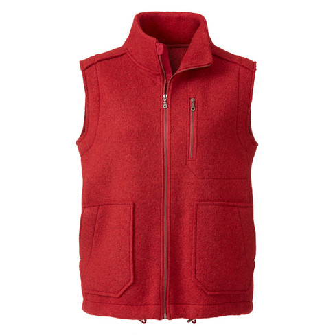 Gilet van walkstof met opstaande kraag van zuivere bio-scheerwol, rood