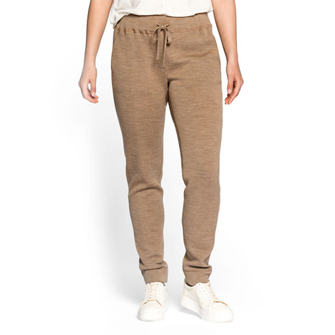 Wollen jersey broek van zuiver bio-merinowol, camel