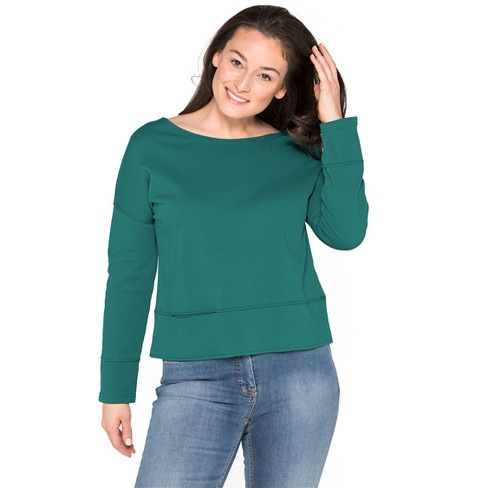 Sweater van bio-katoen met boothals, groen
