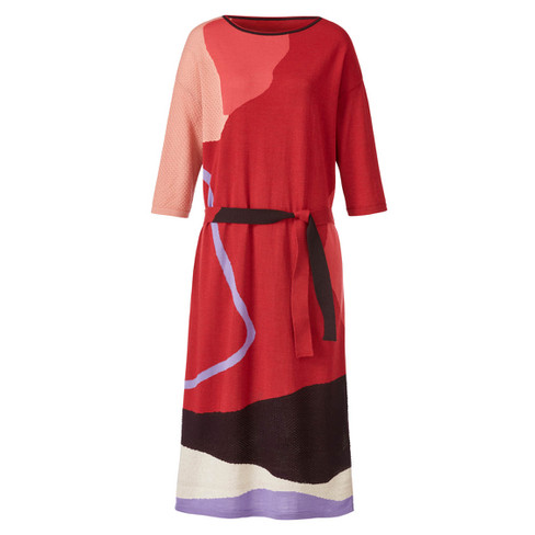 Image of Intarsia jurk van bio-scheerwol, framboos-motief Maat: 36