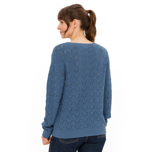 Ajourgebreide trui van zuiver bio-katoen, nachtblauw