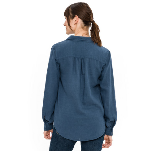 Slip-on blouse van hennep en bio-katoen, zeeblauw