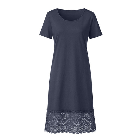 Image of Jersey jurk van bio-katoen met kant, nachtblauw Maat: 40/42