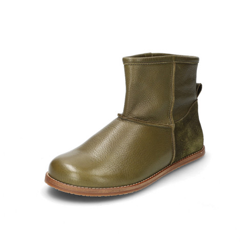 Image of Boots van bio-rundleer, olijfgroen Maat: 42