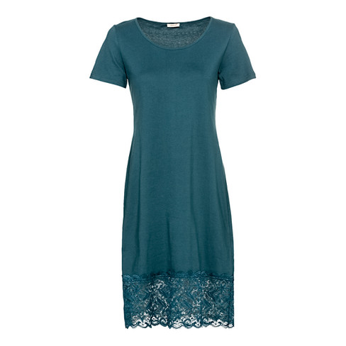 Image of Jersey jurk van bio-katoen met kant, smaragd Maat: 36/38