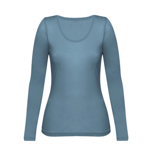 Image of Shirt met lange mouwen van bio-zijde, rookblauw Maat: 34