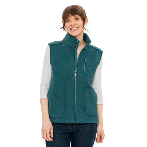 Gilet van walkstof met opstaande kraag van zuivere bio-scheerwol, atlantisch blauw