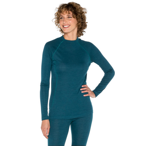 Thermo-shirt met opstaande kraag van bio-merinowol met bio-zijde, oceaanblauw