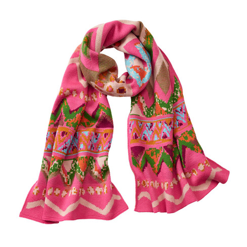 Image of Jacquard sjaal van bio-merinowol, pink-motief Maat: één maat