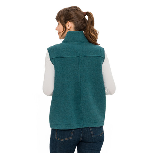 Gilet van walkstof met opstaande kraag van zuivere bio-scheerwol, atlantisch blauw