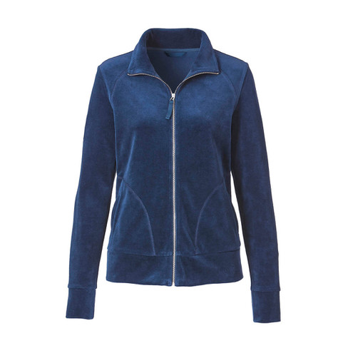 Image of Nicki-velours jasje van bio-katoen met ritssluiting, nachtblauw Maat: 36/38