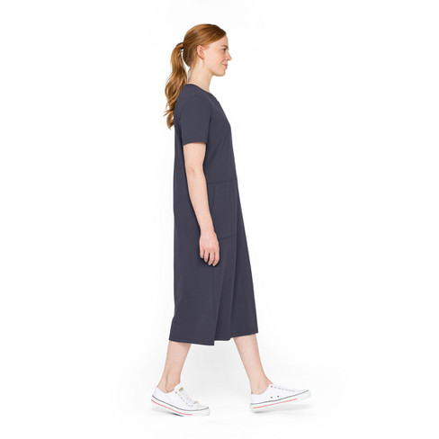 Jersey jurk met korte mouwen in H-lijn van bio-katoen, blauw