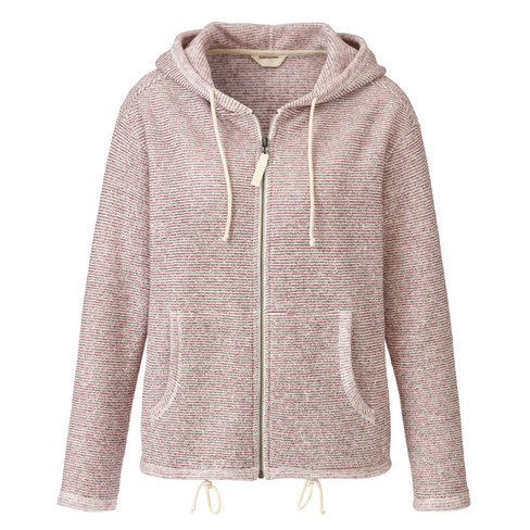 Hoodie met capuchon en ritssluiting van zuiver bio-katoen, pruim-gestreept