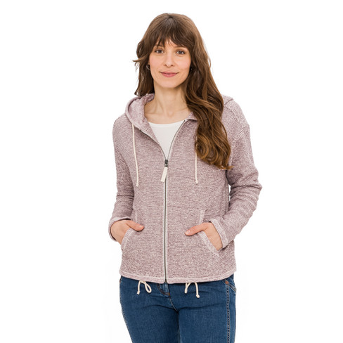 Hoodie met capuchon en ritssluiting van zuiver bio-katoen, pruim-gestreept