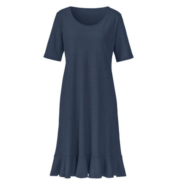 Jersey jurk met korte mouw en volantzoom, duifblauw