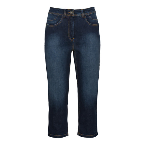Image of Elastische capri-jeans van bio-katoen in 4-pocket-style, donkerblauw Maat: 46