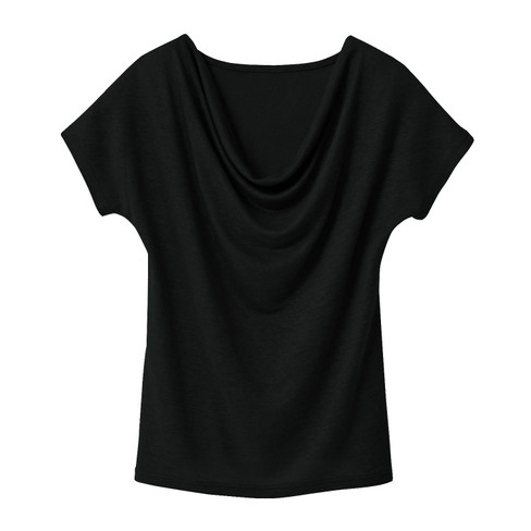 Image of Linnen shirt met watervalhals, zwart Maat: 34