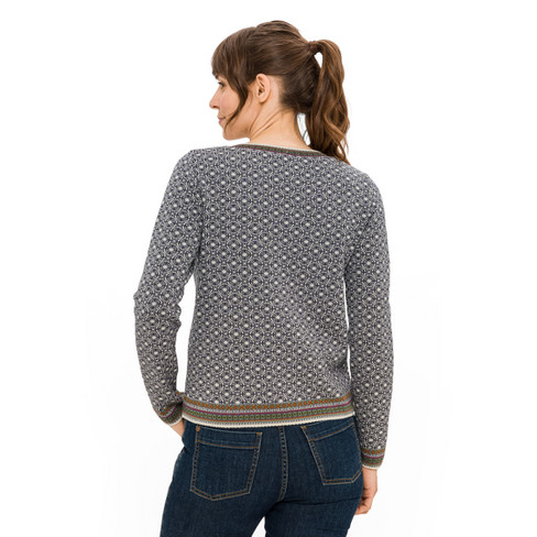 Jacquardgebreide pullover van bio-merinowol met bio-katoen, natuurwit-motief