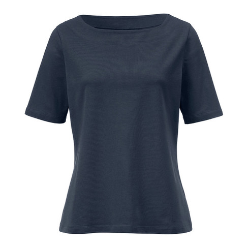 Image of Getailleerd T-shirt van bio-katoen, nachtblauw Maat: 40