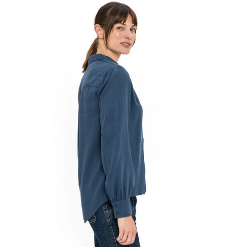 Slip-on blouse van hennep en bio-katoen, zeeblauw