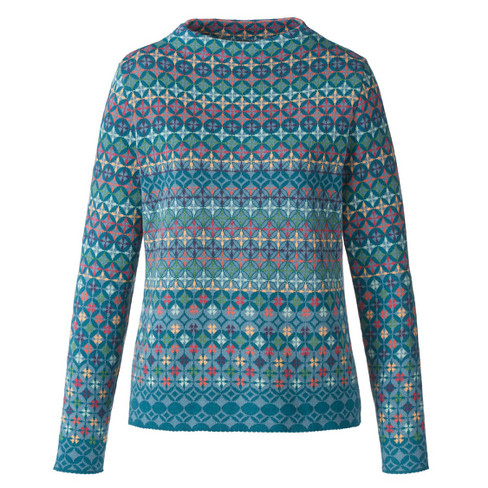 Jacquardgebreide pullover van zuiver bio-katoen, blauw-motief