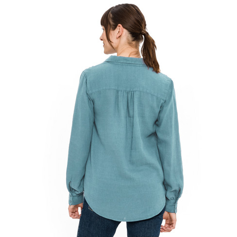 Slip-on blouse van hennep en bio-katoen, blauwspar