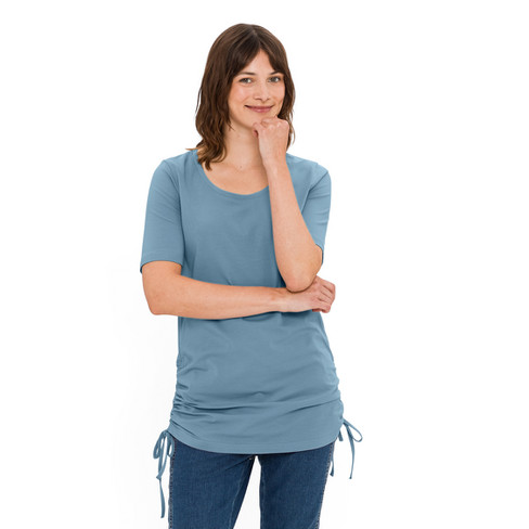 T-shirt met gerimpelde zoom van bio-katoen, rookblauw