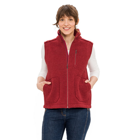 Gilet van walkstof met opstaande kraag van zuivere bio-scheerwol, rood