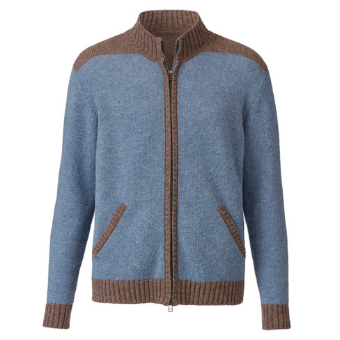 Image of Bicolor-gebreide jas van bio-scheerwol, jeansblauw Maat: S