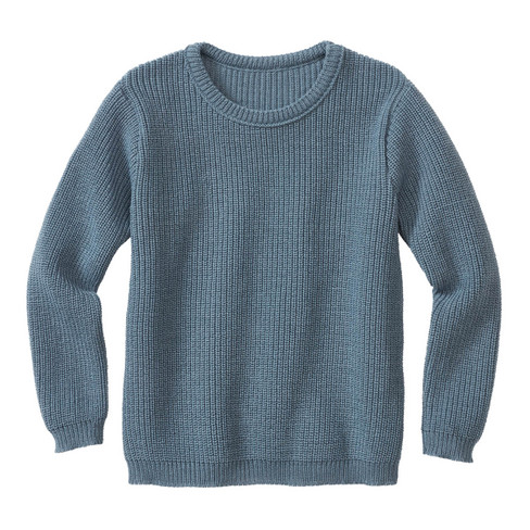 Image of Gebreide pullover van bio-scheerwol, rookblauw Maat: 134/140