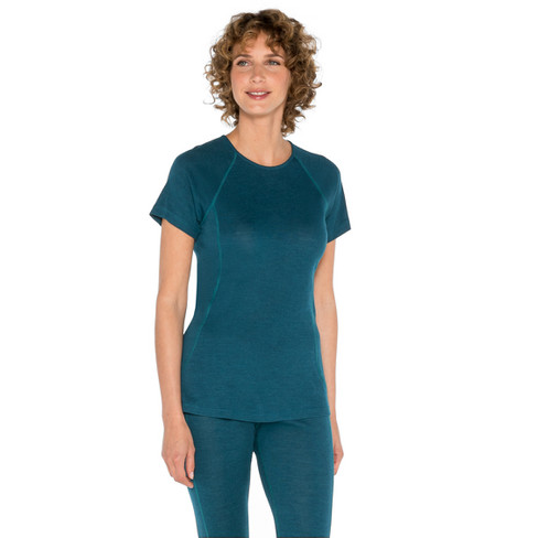 Thermo-shirt met korte mouwen van bio-wol en bio-zijde, smaragd