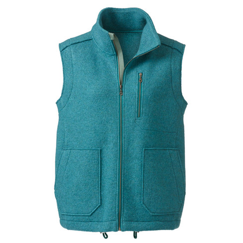 Gilet van walkstof met opstaande kraag van zuivere bio-scheerwol, oceaanblauw