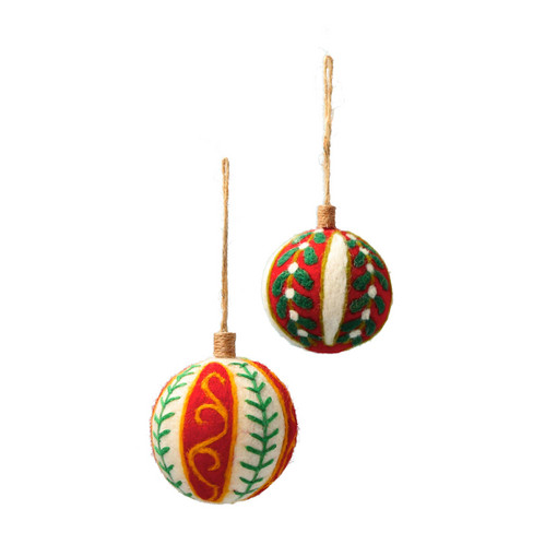 Kerstballen van wolvilt, 2-dlg. set