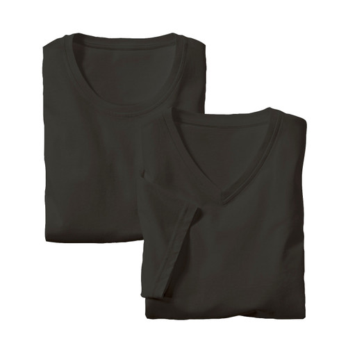 Image of Dubbelpak T-shirts met V- en ronde hals van bio-katoen, zwart Maat: XXL
