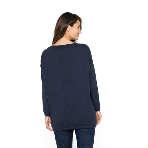 Lange trui van bio-merinowol en bio-katoen, blauw