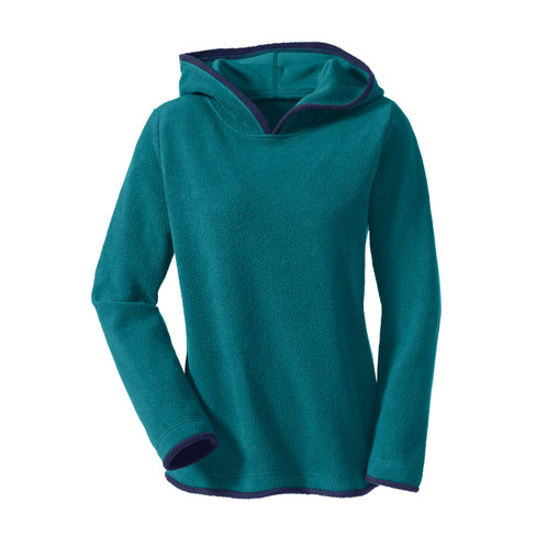 Image of Fleece pullover met capuchon van bio-katoen, petrol/nachtblauw Maat: 36/38
