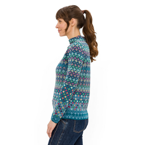 Jacquardgebreide pullover van zuiver bio-katoen, blauw-motief