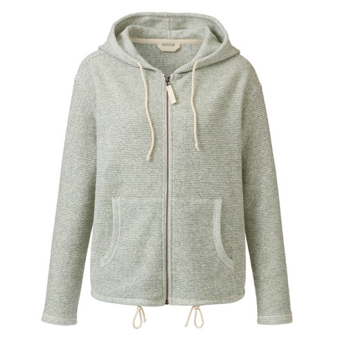 Hoodie met capuchon en ritssluiting van zuiver bio-katoen, laurier-gestreept