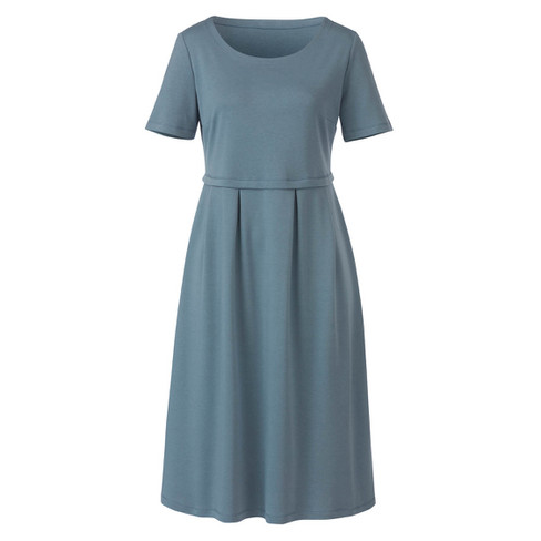 Image of Jersey jurk met stolpplooien van bio-katoen, rookblauw Maat: 36