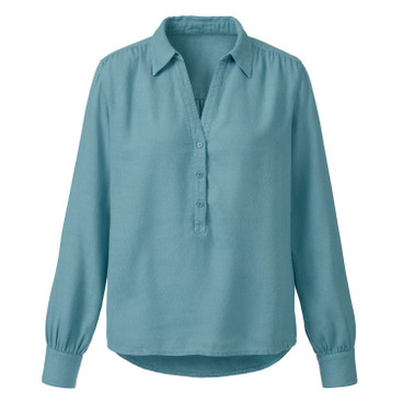 Slip-on blouse van hennep en bio-katoen, blauwspar