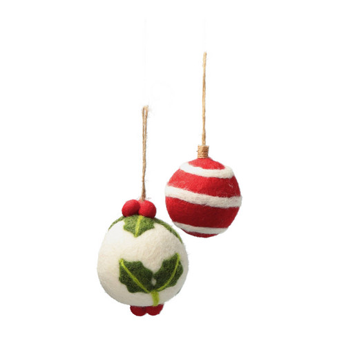 Kerstballen van wolvilt, 2-dlg. set